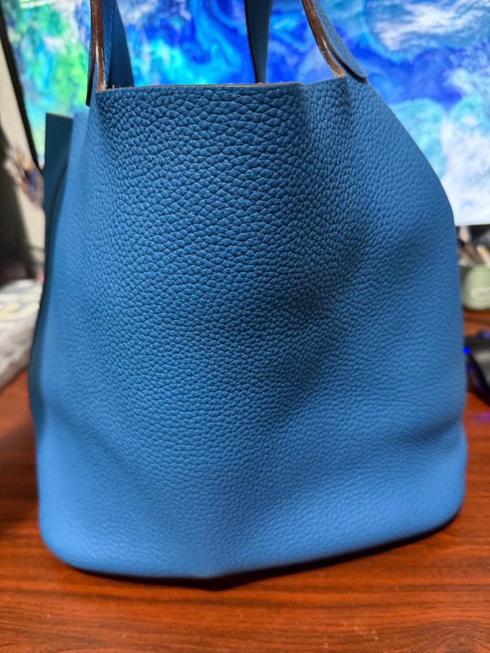 Pre-Owned Hermes GM Picotin Lock Bag Blue Clemence - Picture 7 of 15